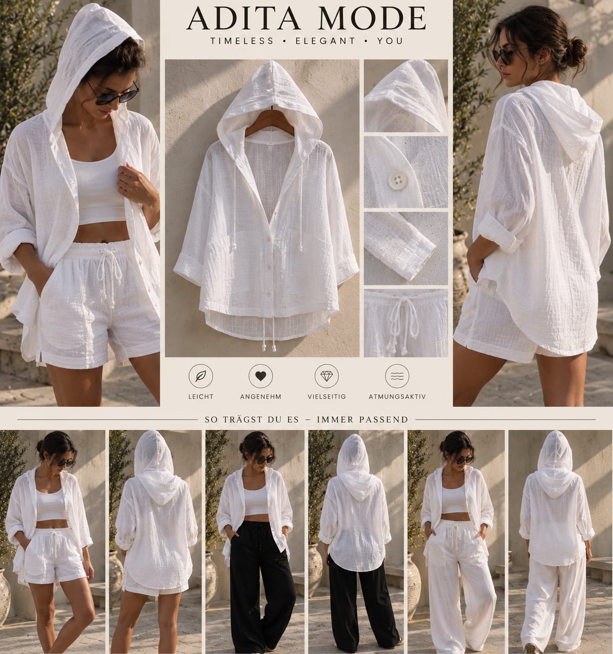 Musselin-Kapuzenbluse Nora